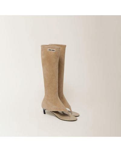 Sand Beige Suede Thong Boots 